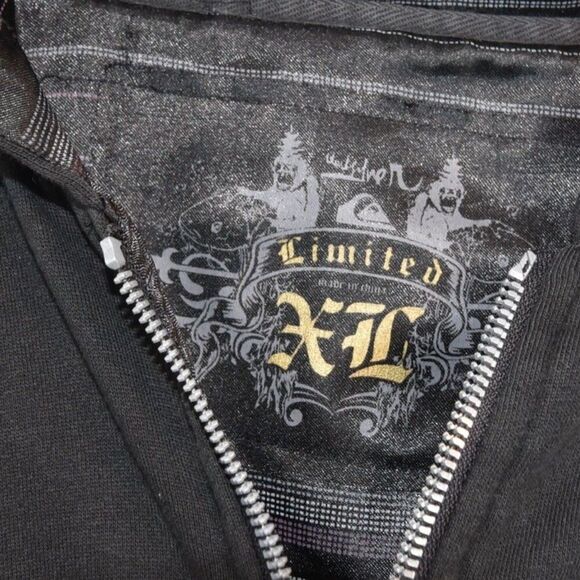 Vintage Quiksilver Full Zip Hoodie XL Black Satin Lined Streetwear Skater Y2K - Picture 5 of 7